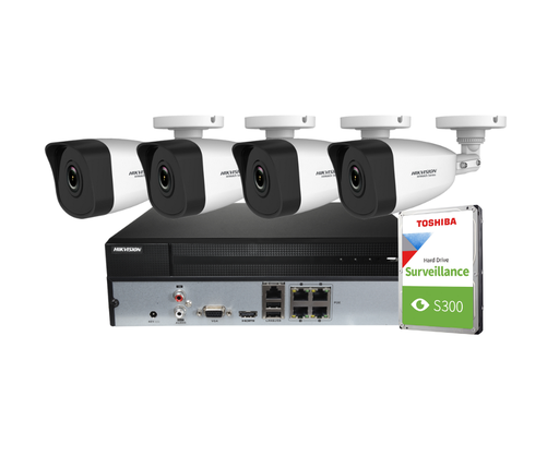 [HIK-KIT4-4M-IP-T] Kit vidéosurveillance 4 caméras 4Mégapixels - 4 Mégapixels - IP PoE - 4 câbles RJ45 20 mètres - HDD 1To / Tubes HIKVISION  Hiwatch series